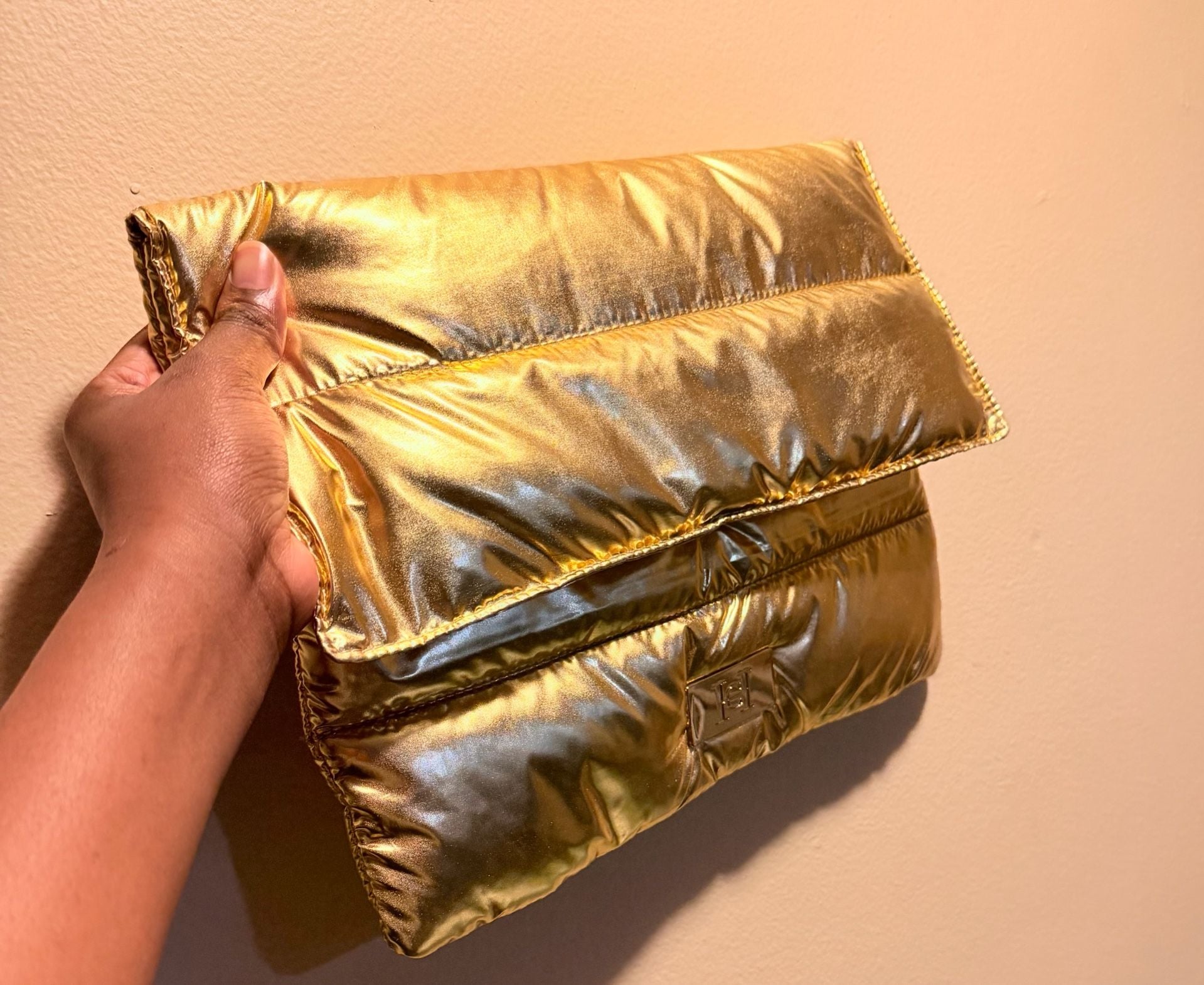 Hermes Metallic Gold Puffer Clutch Bag 12