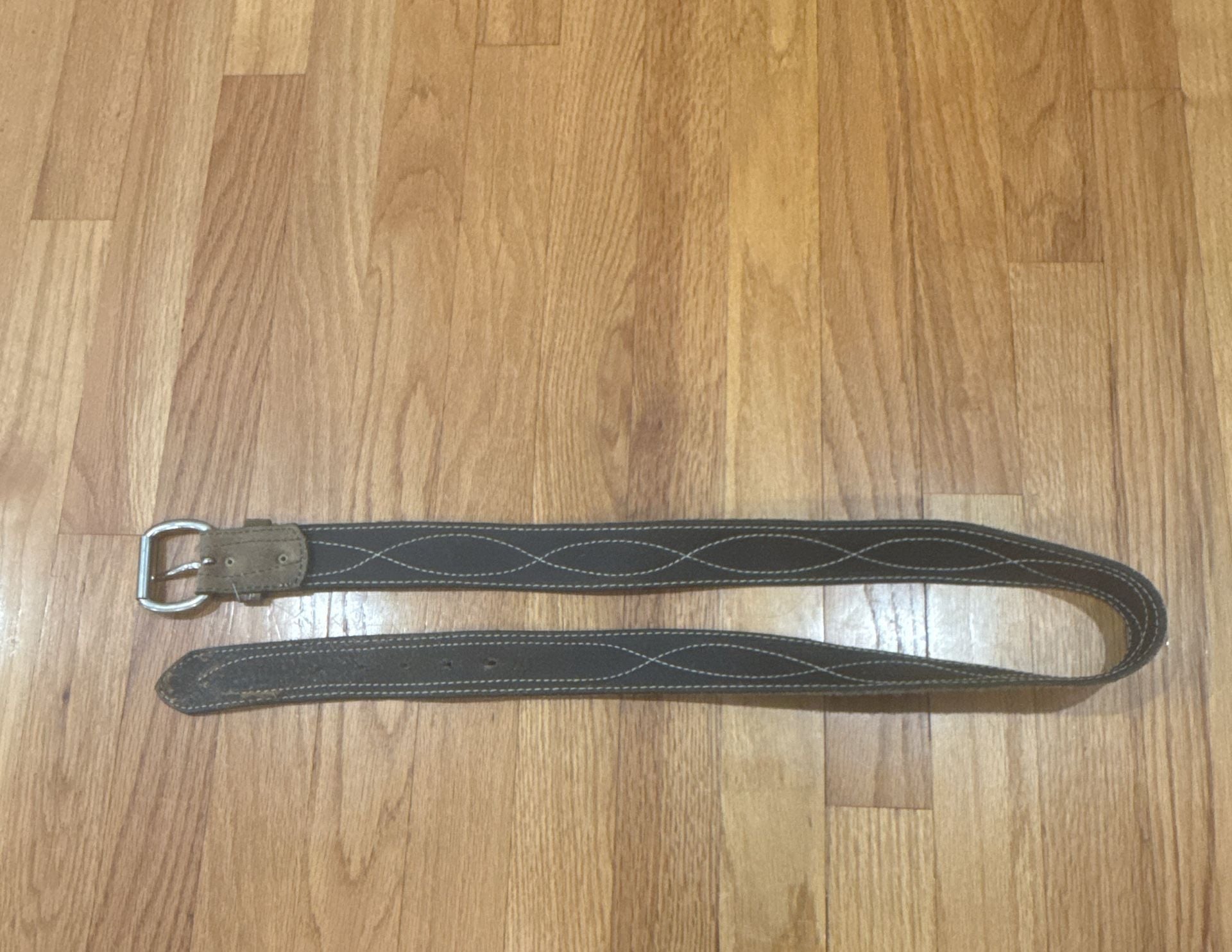 Vintage Leather & Suede Brown Belt Men's Sz 44 Silver Buckle Western City 70s 6