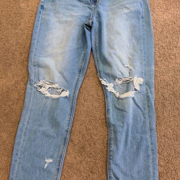 American Eagle Outfitters Mom Jean Size 2 Short Light Wash Distressed Ripped