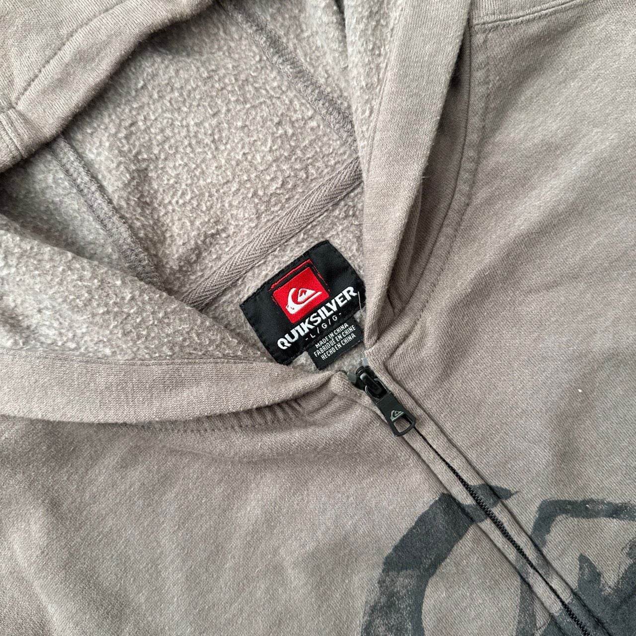 Y2K Vintage Surfwear Quiksilver Gray Sherpa Lined Full Zip Hoodie Size L 3