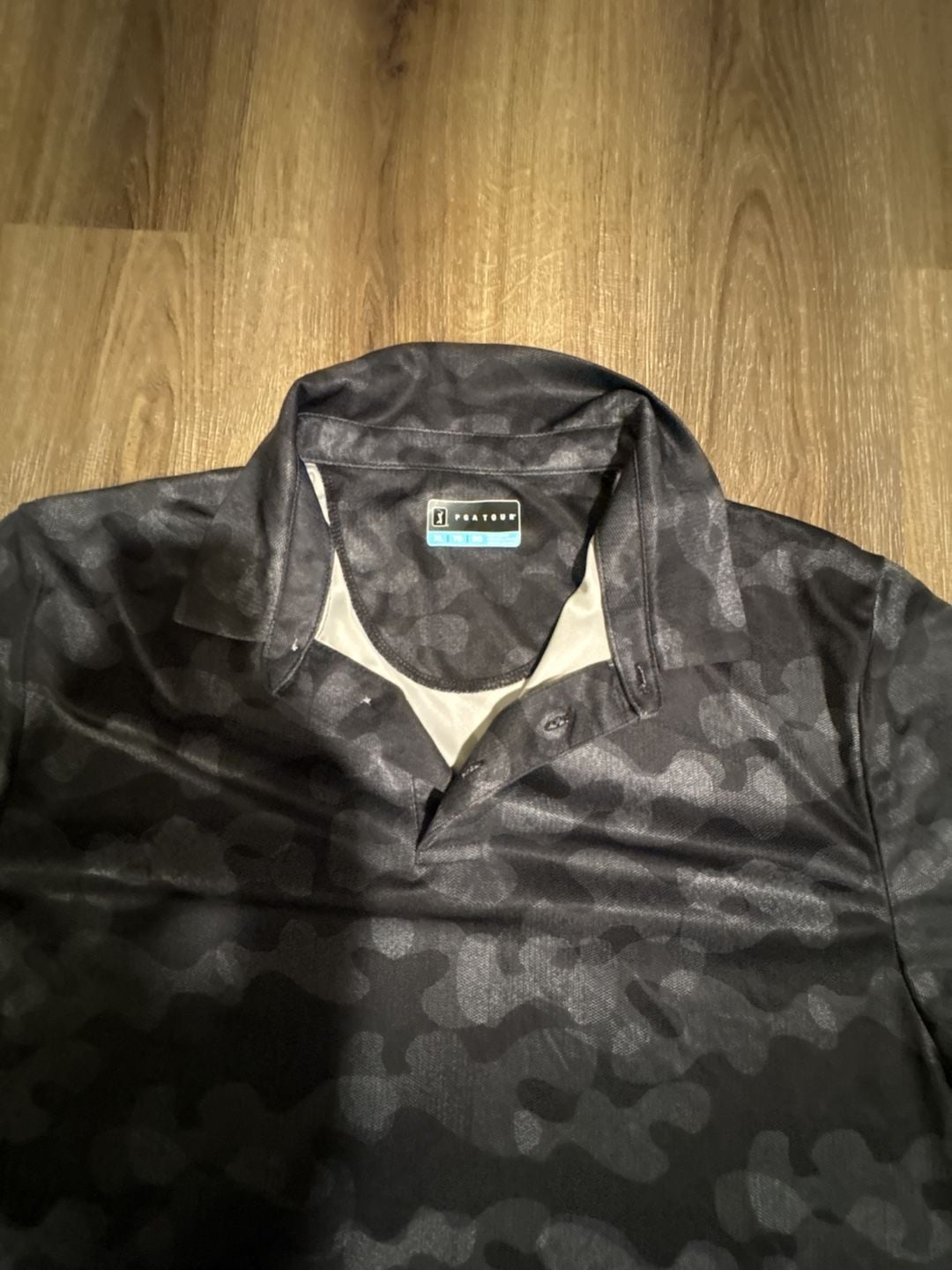 PGA Tour Polo Shirt XL Black Camo Golf Short Sleeve 4