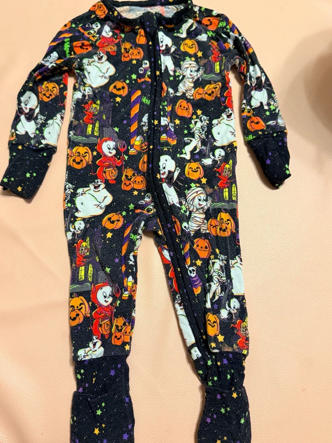 CoZco Bamboo Zipper Footie Romper 3-6M Black Halloween Ghosts Casper Zippy 2