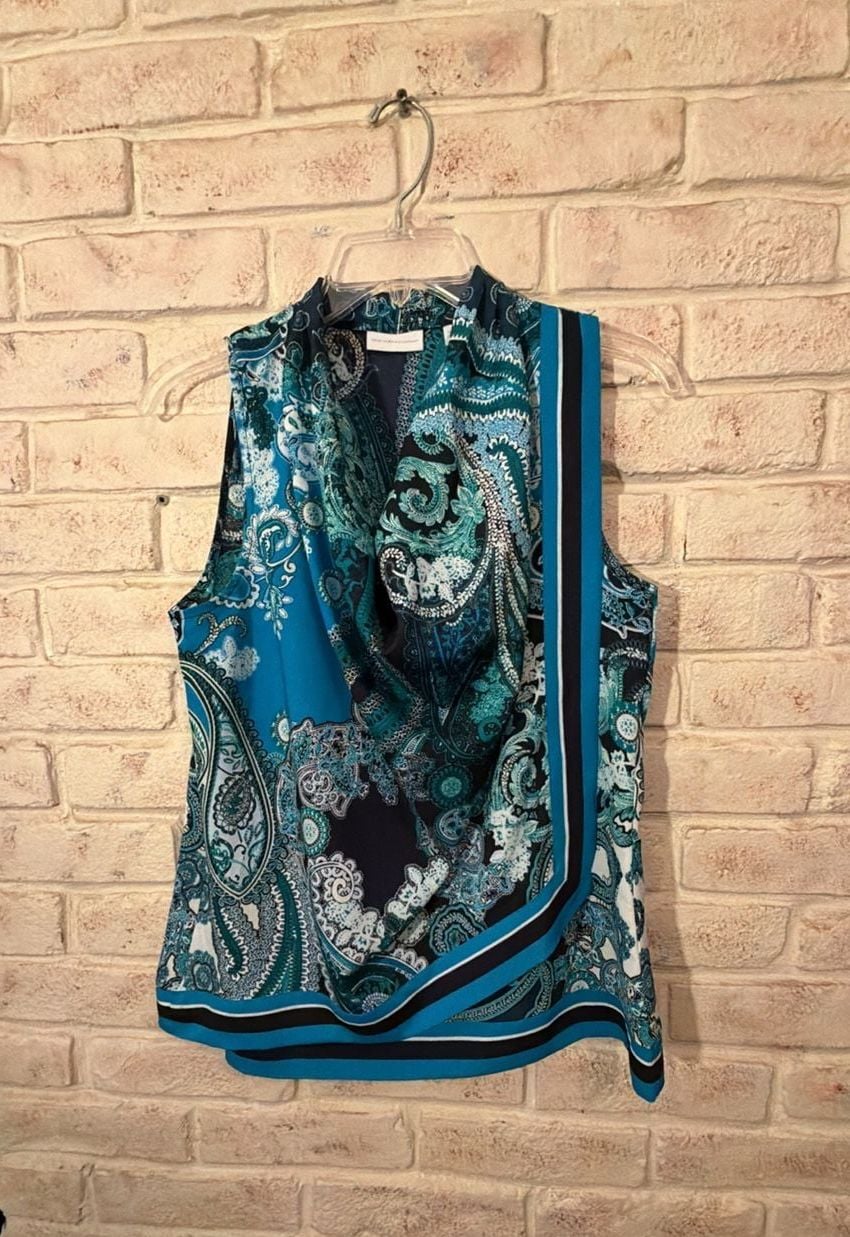 New York & Company Sleeveless Blouse Size Small Blue Black Paisley 2