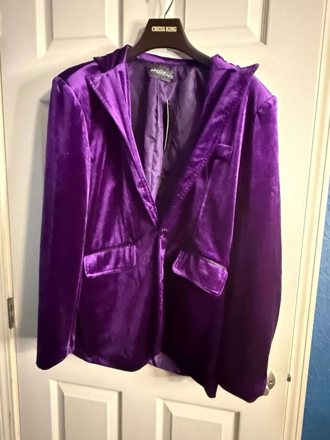 Zhelin Purple Velvet Blazer XXL NWT Jewel Tone Single Button Party Jacket 2
