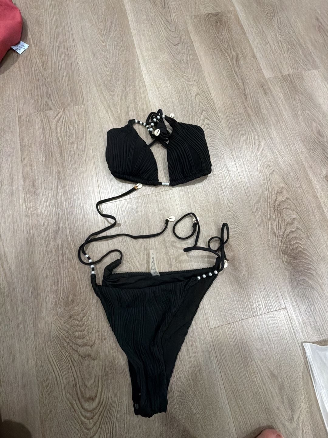 Byinded Bikini Set Size XL Black Shell Beaded Two-Piece Bathing Suit 1