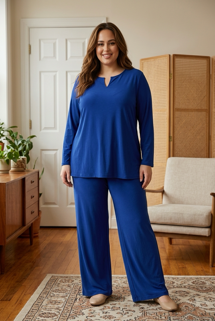 MAU Women's High Waist Wide Leg Pants Size 2X Blue Long Leggings 1