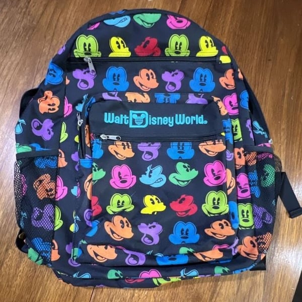 Disney Walt Disney World Mickey Mouse Faces Rainbow Backpack Black