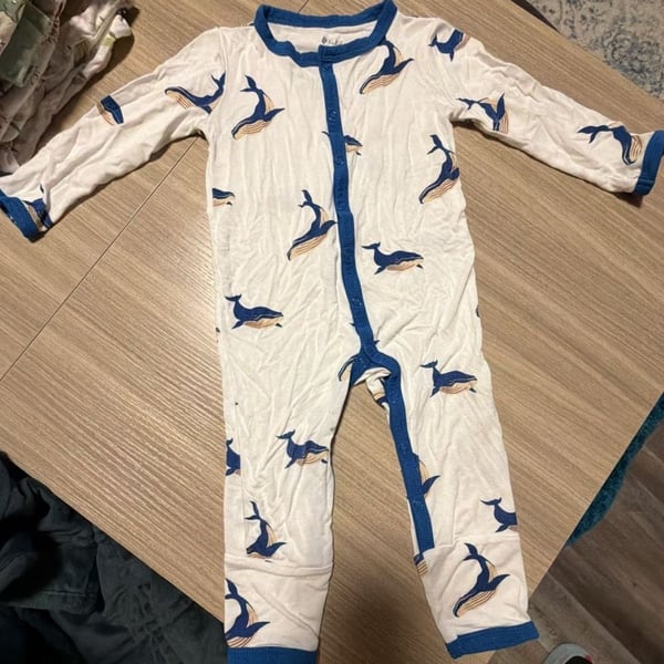 Kyte BABY Romper Bamboo Blue Whales on White 12-18 Months Gender Neutral