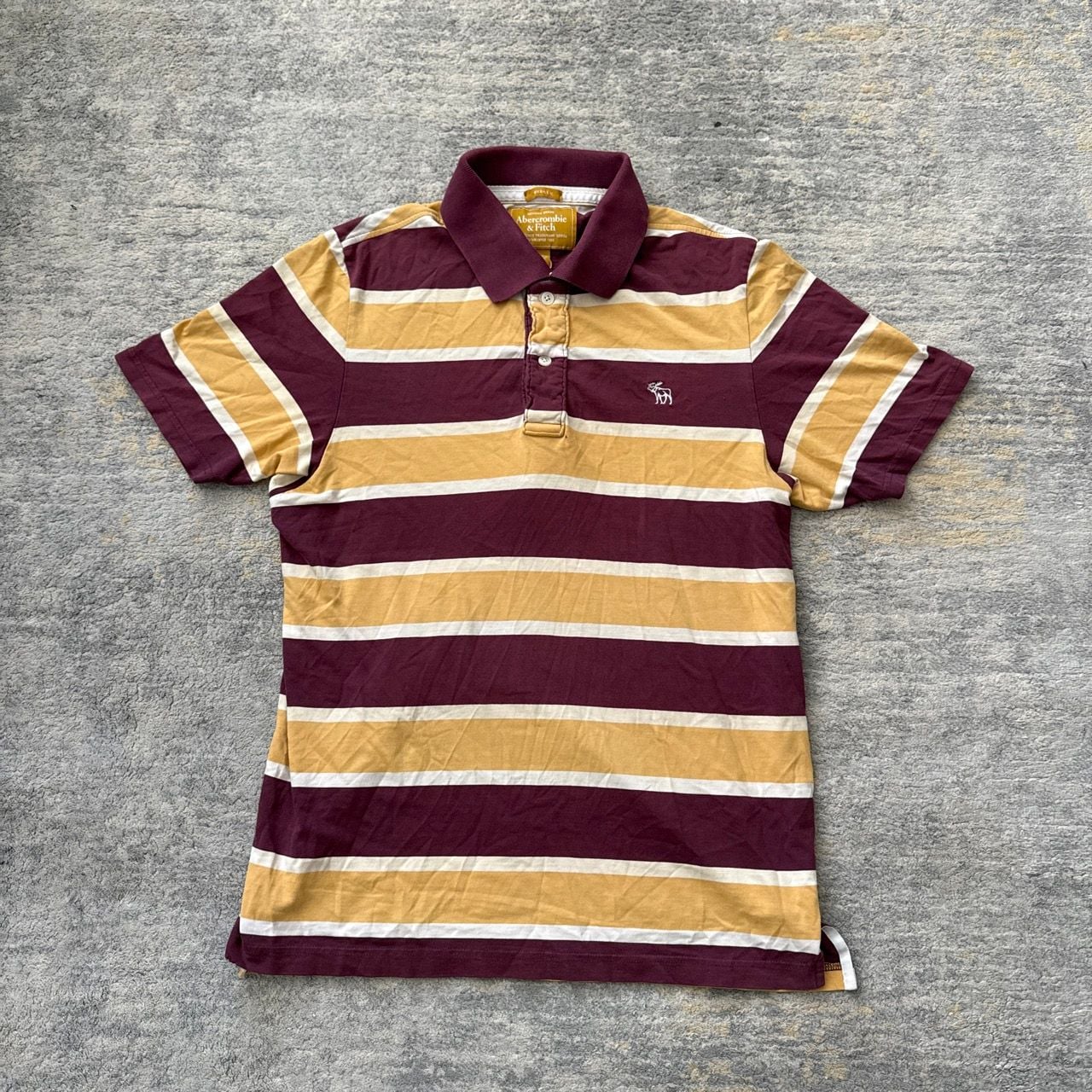 Vintage Y2K Abercrombie & Fitch Striped Polo Shirt Size XL Burgundy Gold White 2