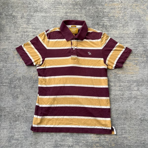 Vintage Y2K Abercrombie & Fitch Striped Polo Shirt Size XL Burgundy Gold White