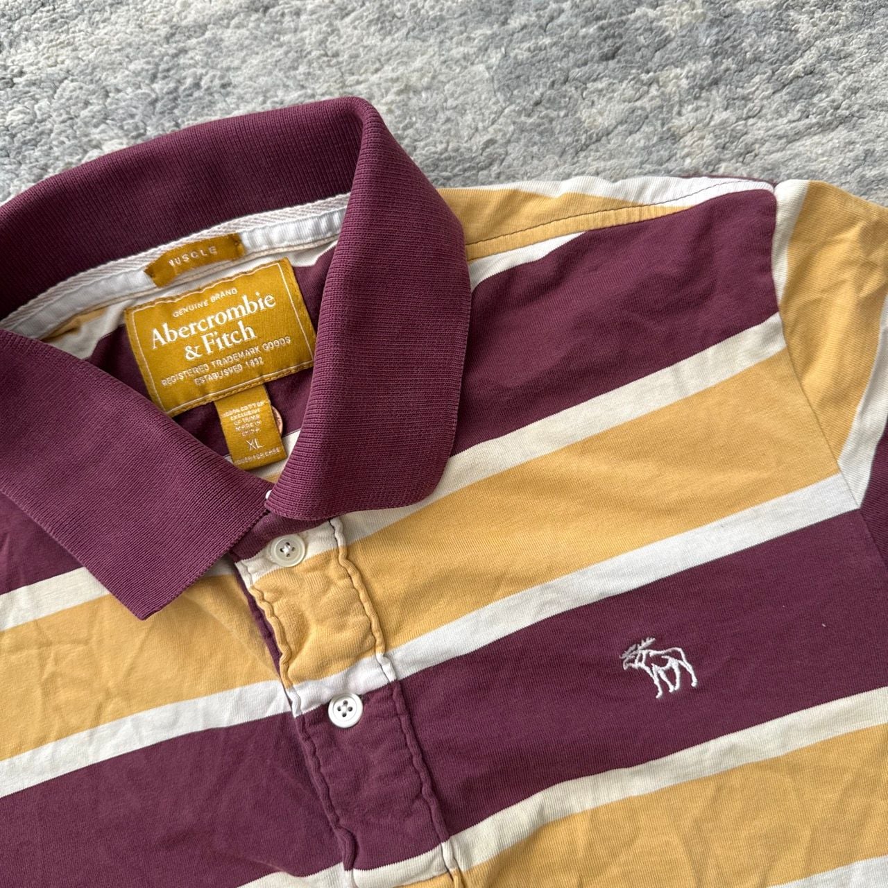 Vintage Y2K Abercrombie & Fitch Striped Polo Shirt Size XL Burgundy Gold White 3