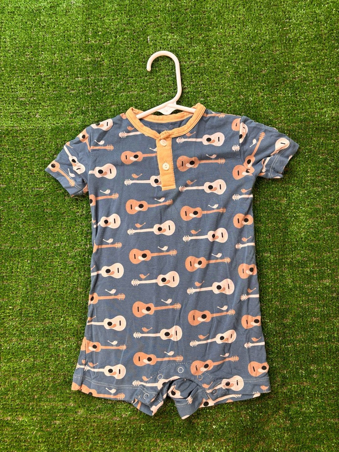 KicKee Pants Guitars & Birds Henley Romper Size 3-6 Months 3