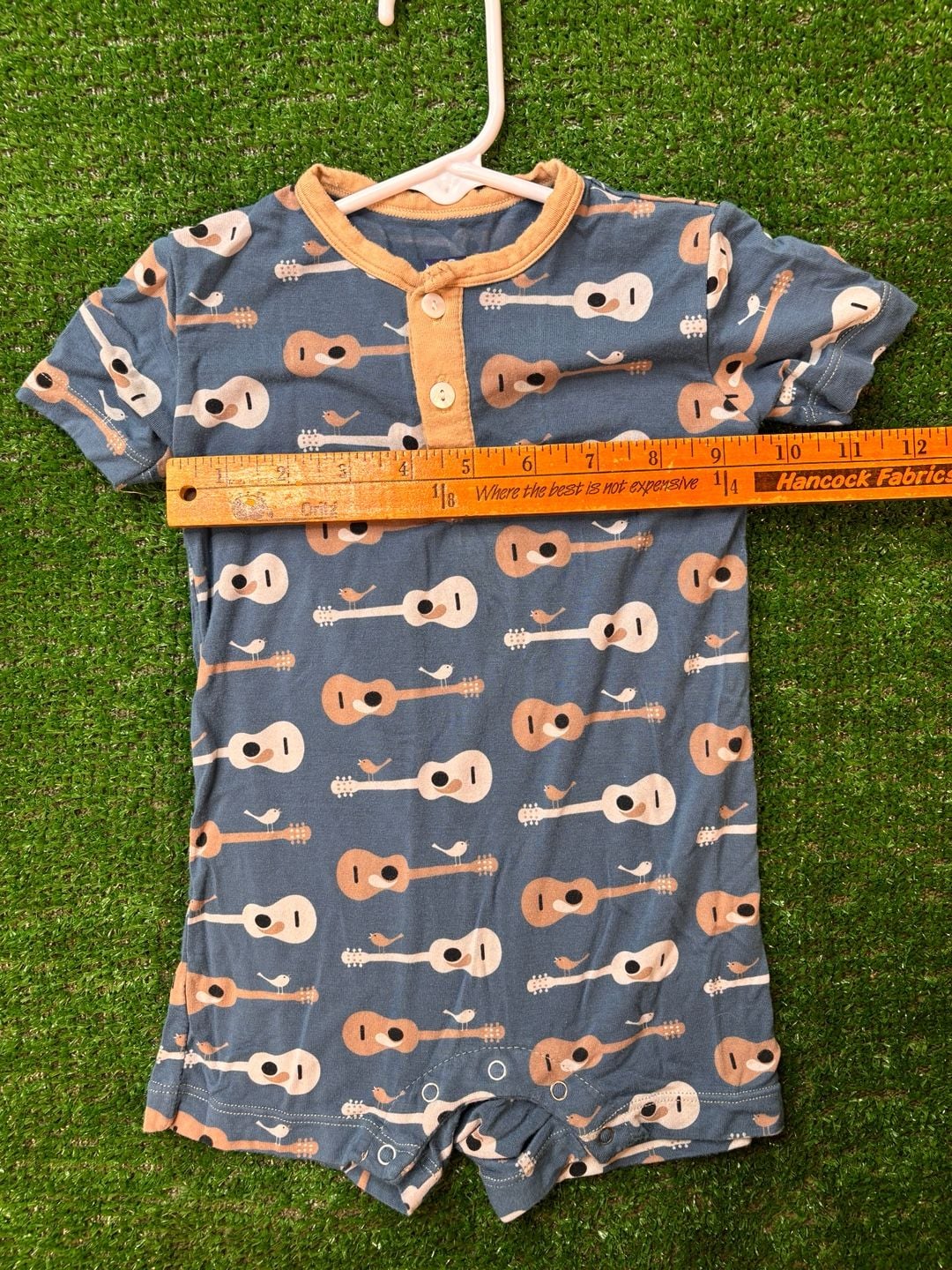 KicKee Pants Guitars & Birds Henley Romper Size 3-6 Months 9