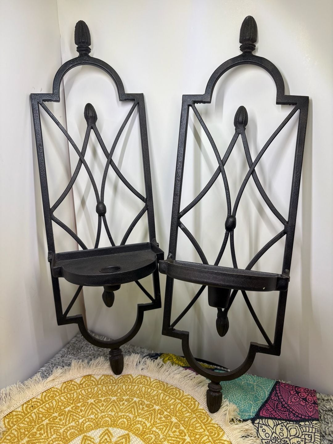 Southern Living Cast Iron Wall Sconce Candle Holder- Set of 2 - Black - 18x5 1