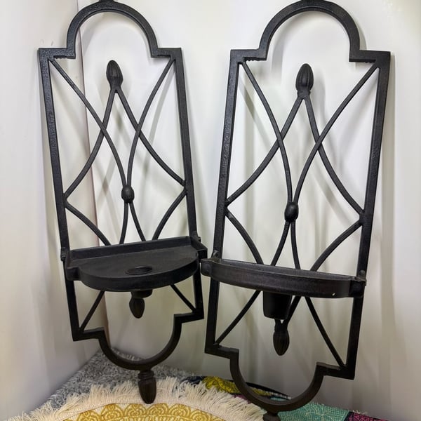 Southern Living Cast Iron Wall Sconce Candle Holder-  Set of 2 - Black - 18x5