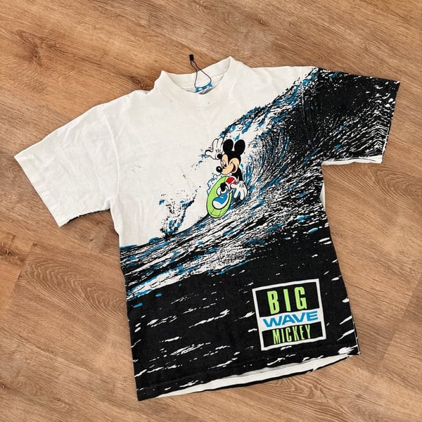 Disney Big Wave Mickey Mouse Surfing AOP  T-Shirt One Size White
