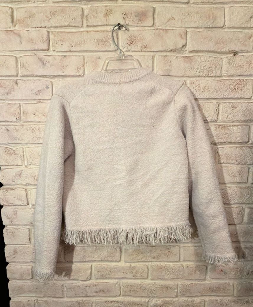 Zara Knit Cardigan with Bows Size M Ecru Cream Fringe 4