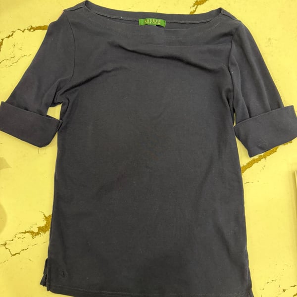 Lauren Ralph Lauren Boat Neck T-Shirt Size M Black Cotton