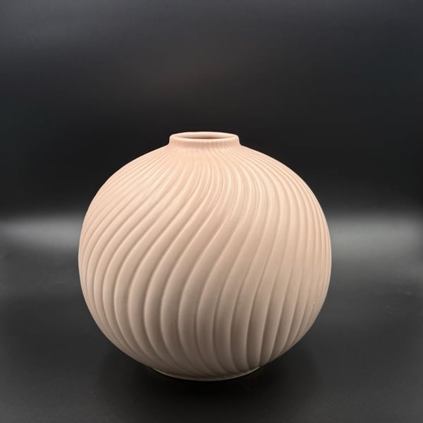 Fitz And Floyd Japan Round Vase with Spiral Design 1982 Pink Ceramic