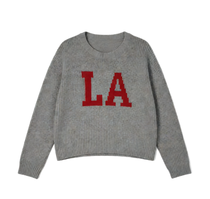 NWT Rue21 LA Varsity Graphic Crewneck Knit Sweater Gray Red 1X 2