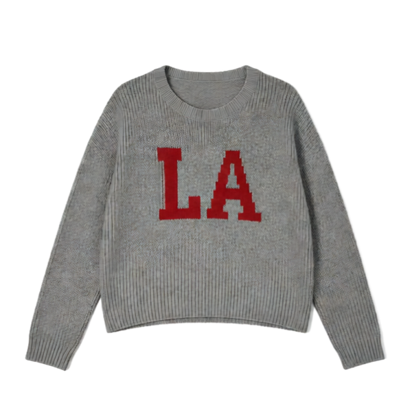NWT Rue21 LA Varsity Graphic Crewneck Knit Sweater Gray Red 1X