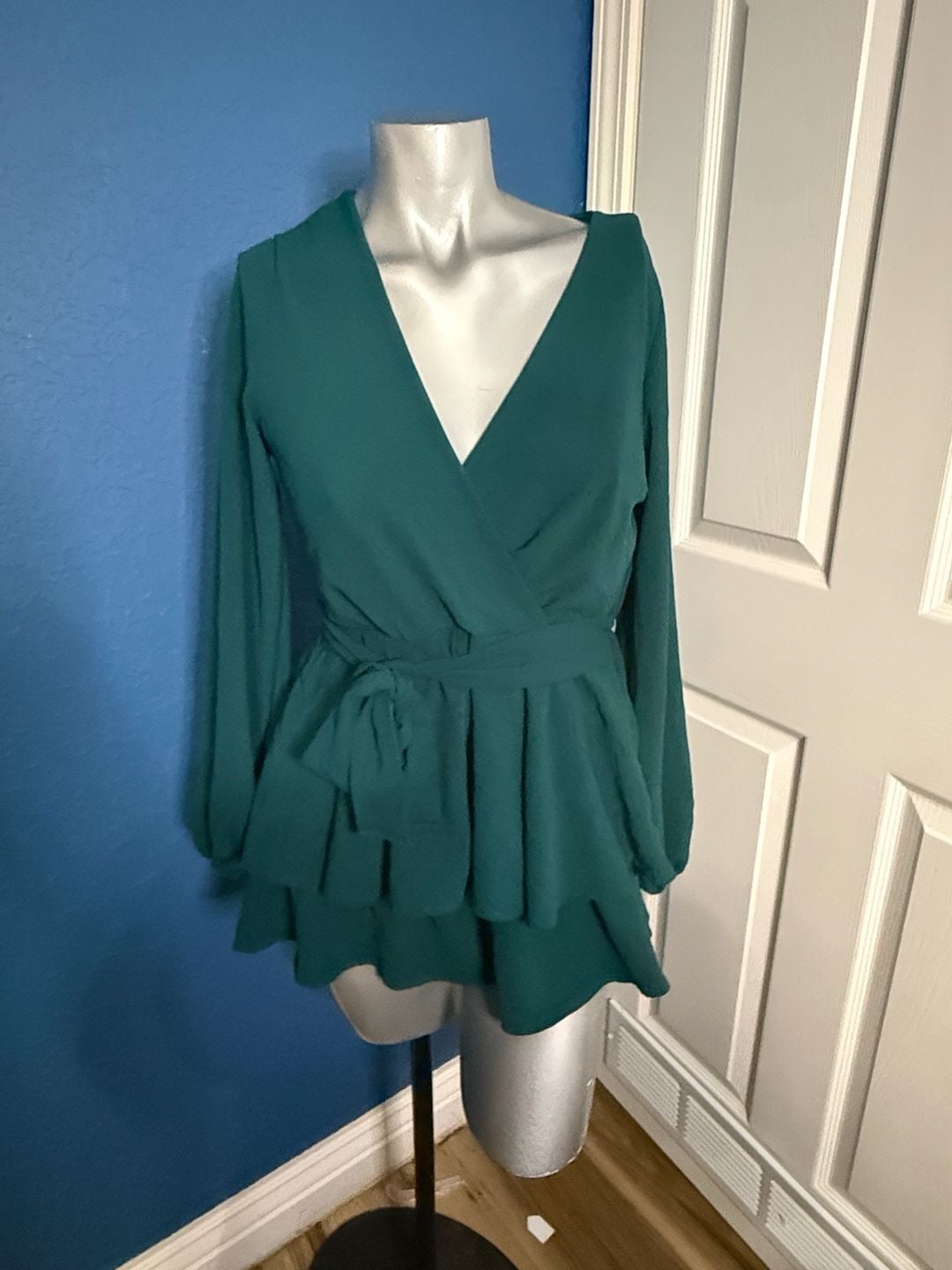 Altar'd State Green Long Sleeve Wrap Dress Size S 2