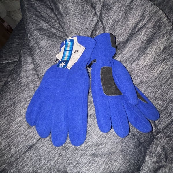 Pine River Blue Fleece Winter Gloves with Insulated Palm and Wrist Strap