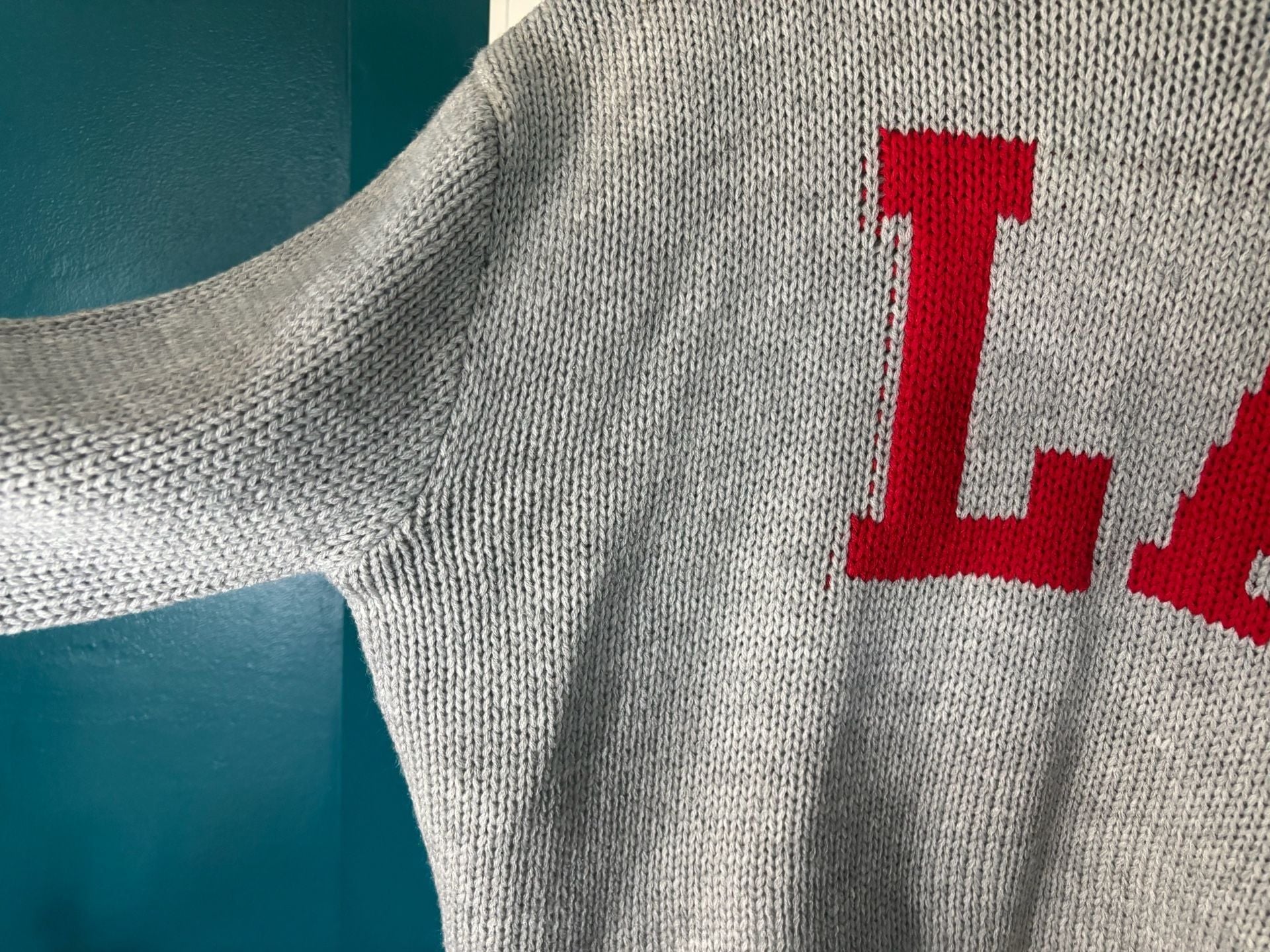 NWT Rue21 LA Varsity Graphic Crewneck Knit Sweater Gray Red 1X 4