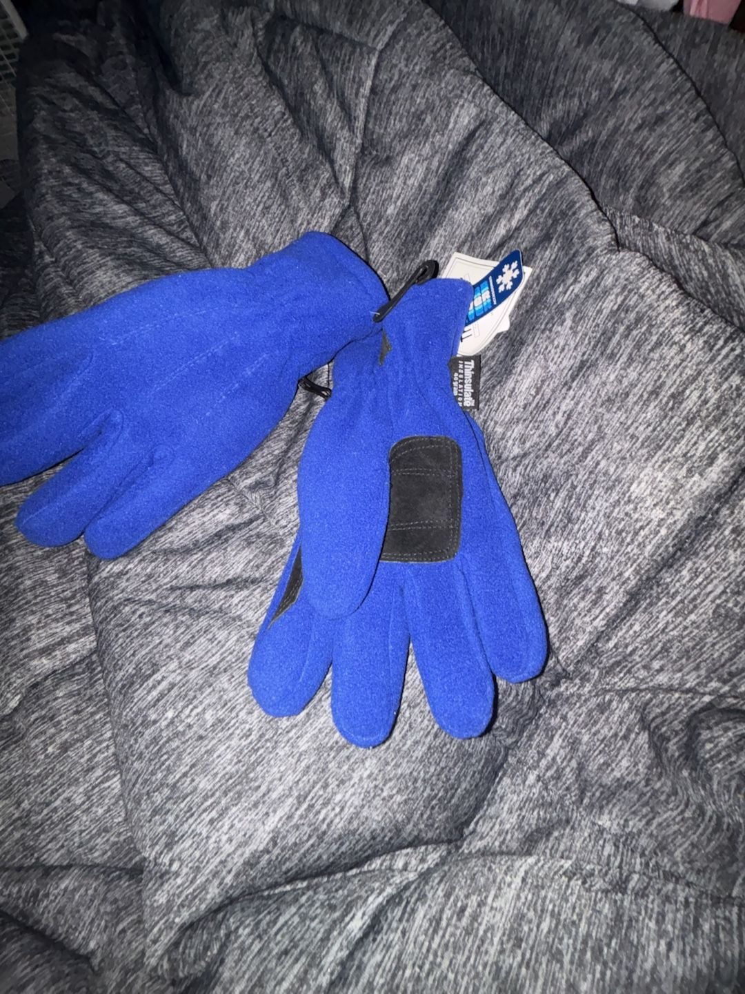 Pine River Blue Fleece Winter Gloves with Insulated Palm and Wrist Strap 2
