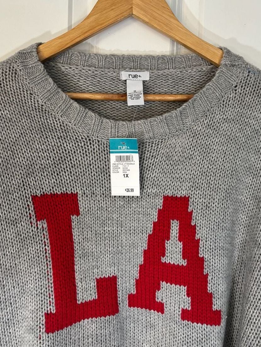 NWT Rue21 LA Varsity Graphic Crewneck Knit Sweater Gray Red 1X 6