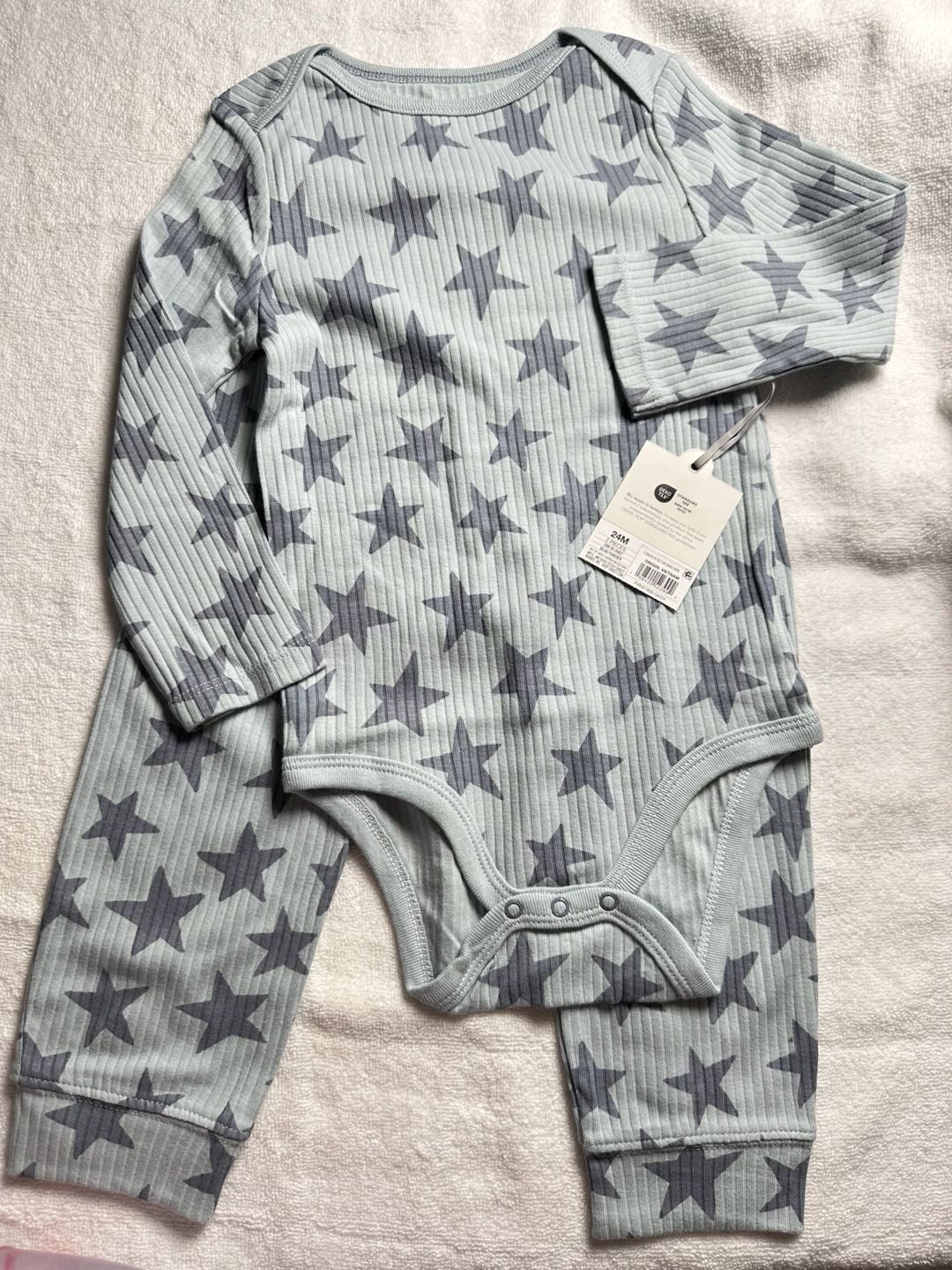 Cloud Island Ribbed Star 2pc Bodysuit & Pants Blue 24M 1