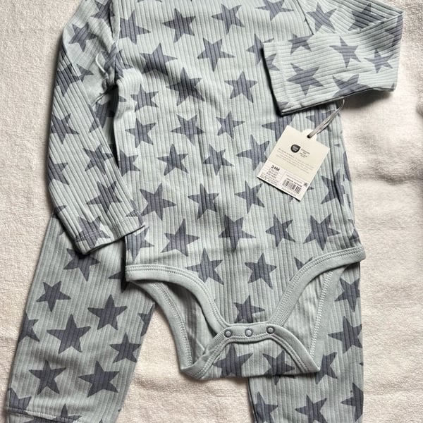 Cloud Island Ribbed Star 2pc Bodysuit & Pants Blue 24M