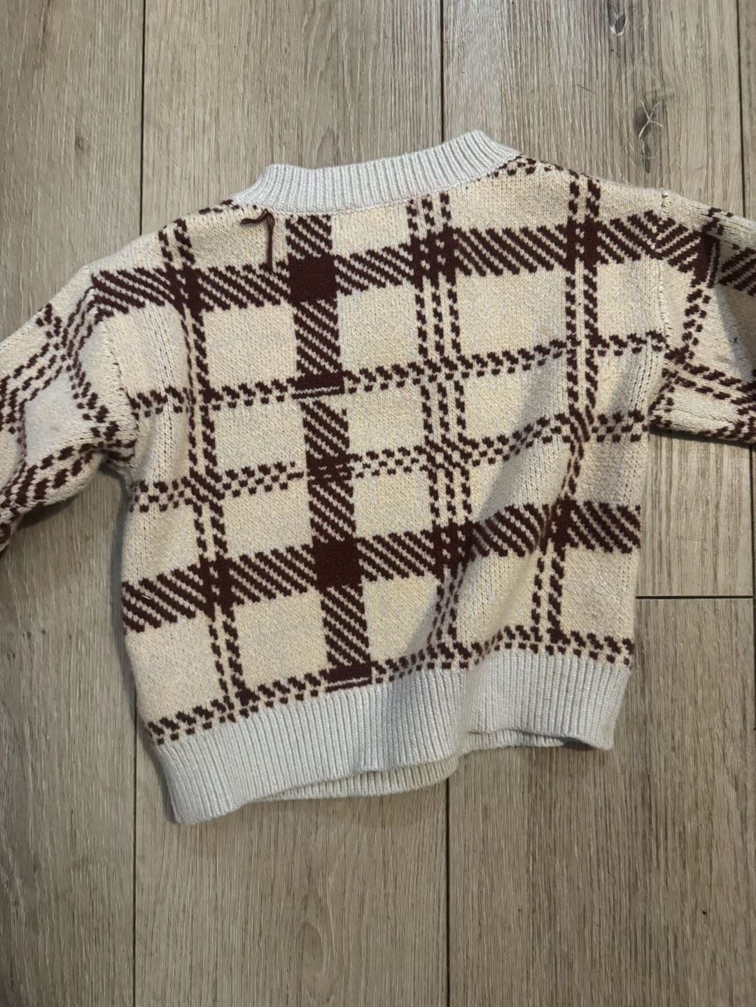 Shein Plaid Sweater with Teddy Bear Applique Size 4Y Brown White Knit Pullover 3