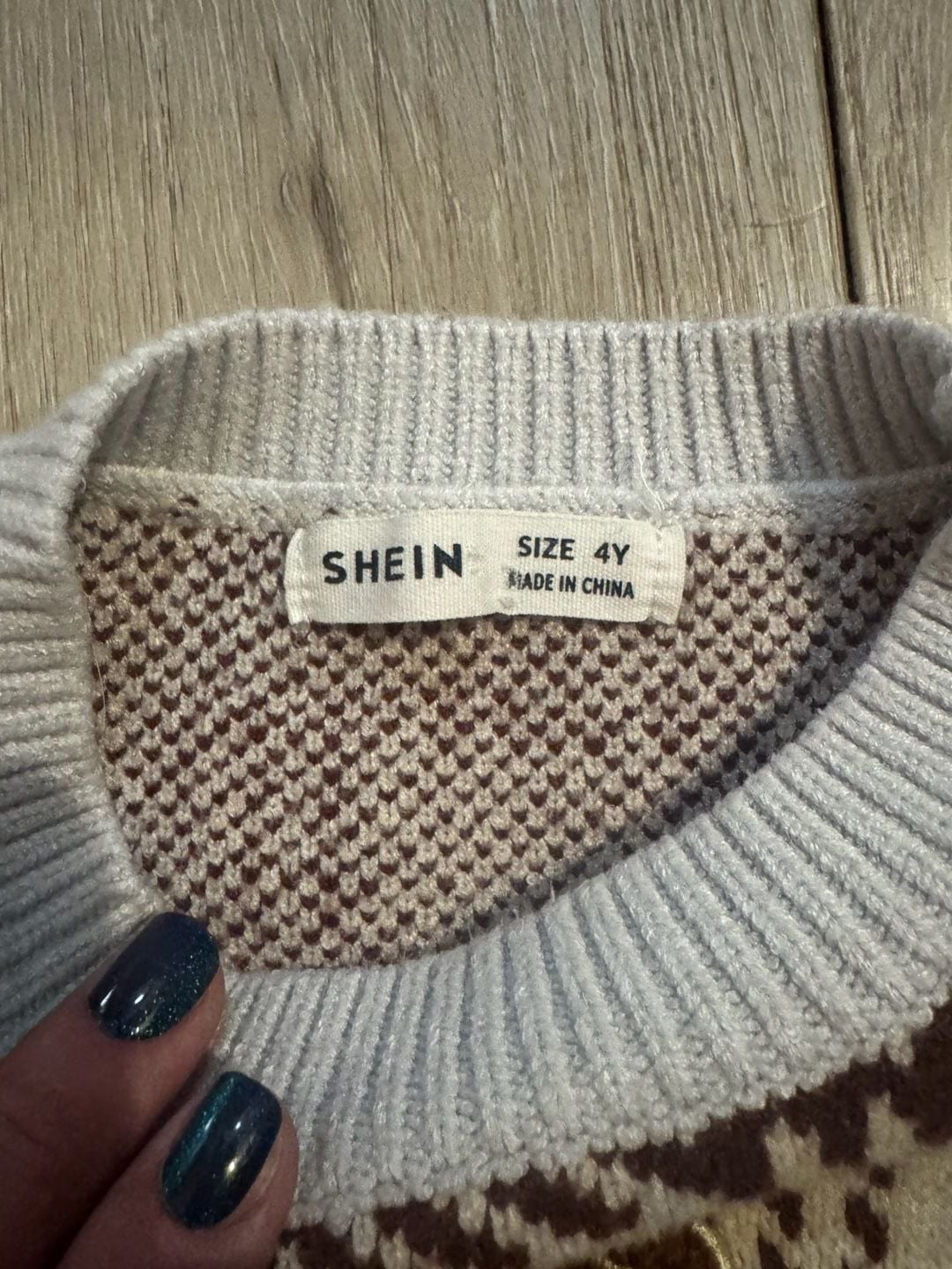 Shein Plaid Sweater with Teddy Bear Applique Size 4Y Brown White Knit Pullover 4