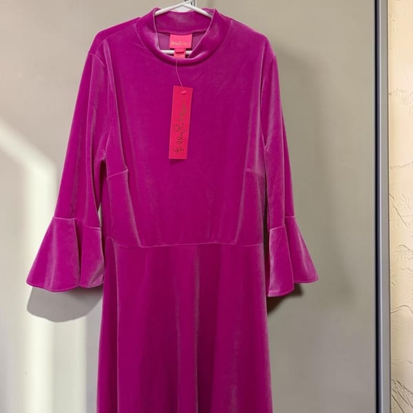 Lilly Pulitzer Girls Jalene Dress Size 16 Elderberry Velvet Ruffle Sleeve NWT!
