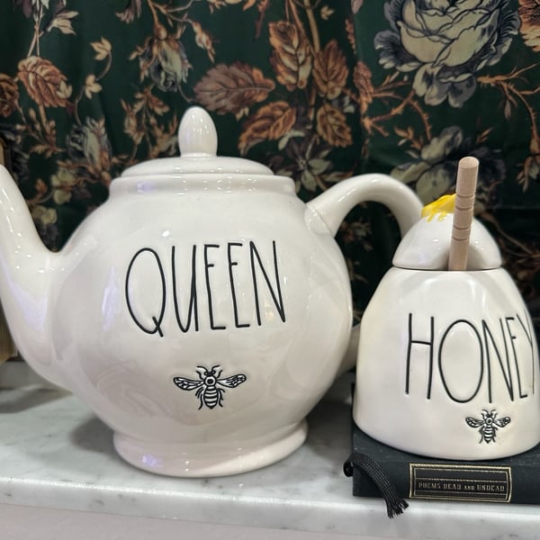 Rae Dunn Queen Bee Teapot And Honey Jar Set
