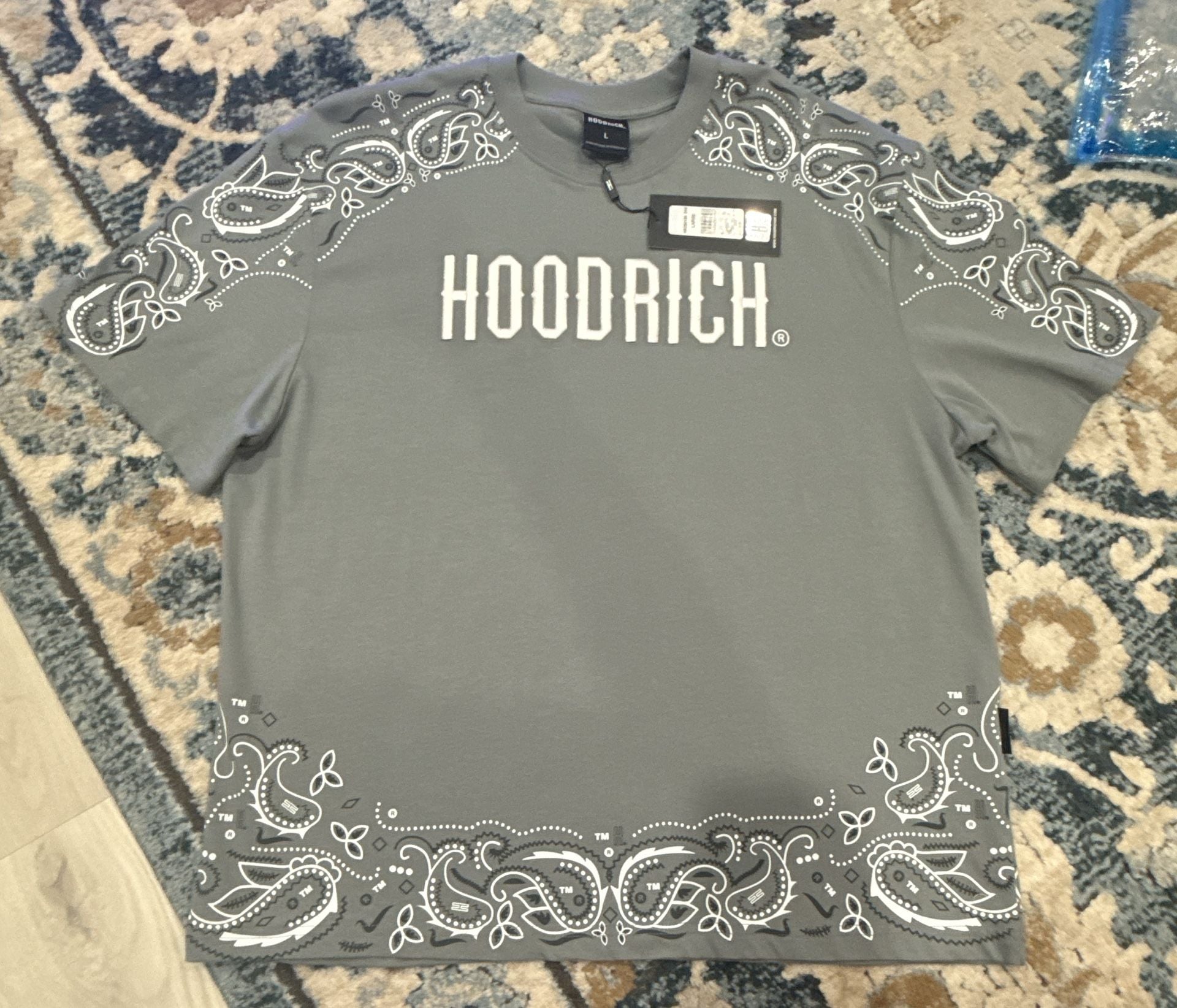 Hoodrich Motif Oversized T-Shirt Size L Gray White Paisley 2