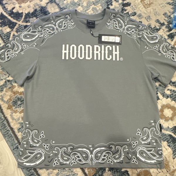 Hoodrich Motif Oversized T-Shirt Size L Gray White Paisley