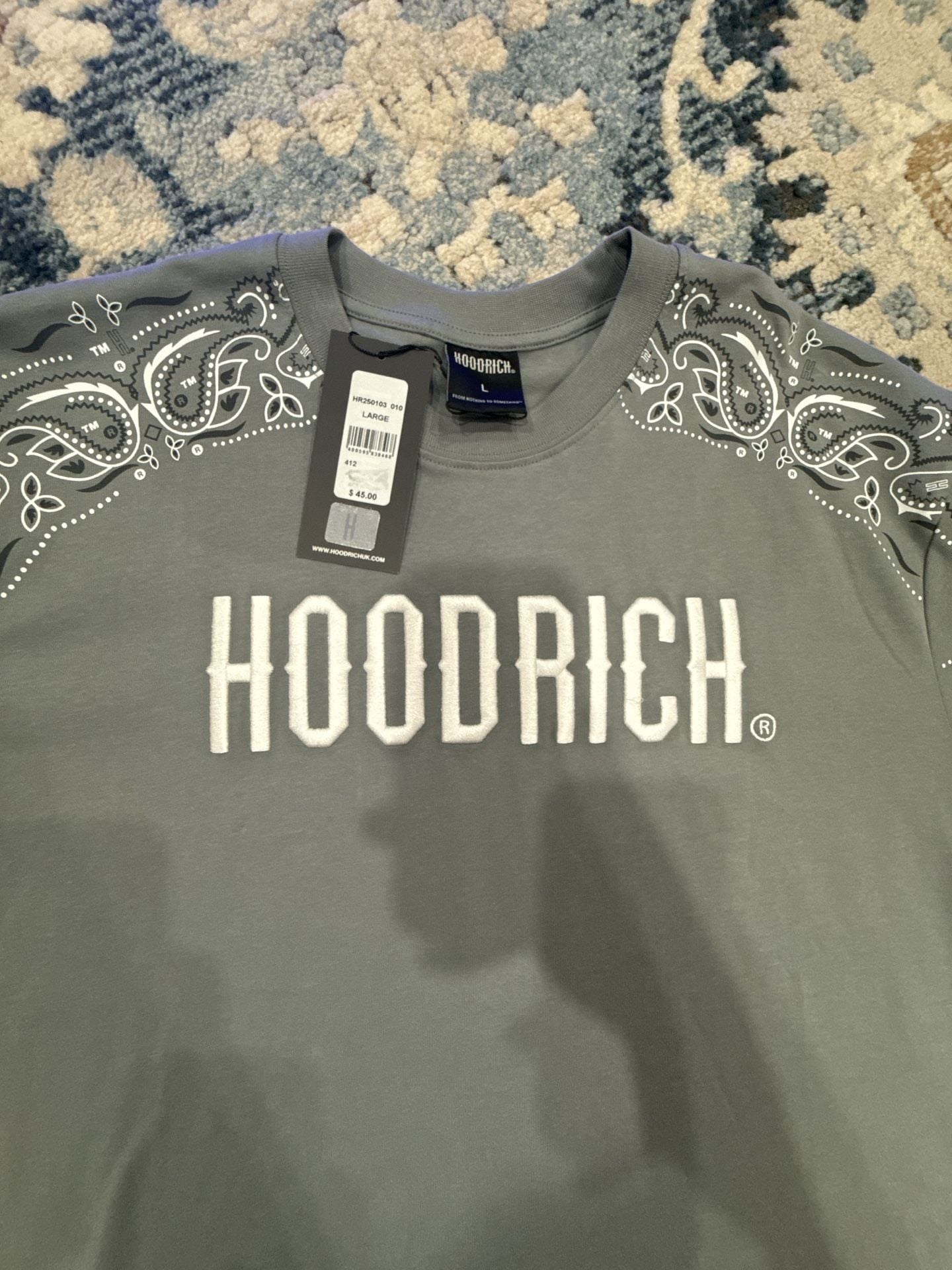 Hoodrich Motif Oversized T-Shirt Size L Gray White Paisley 3