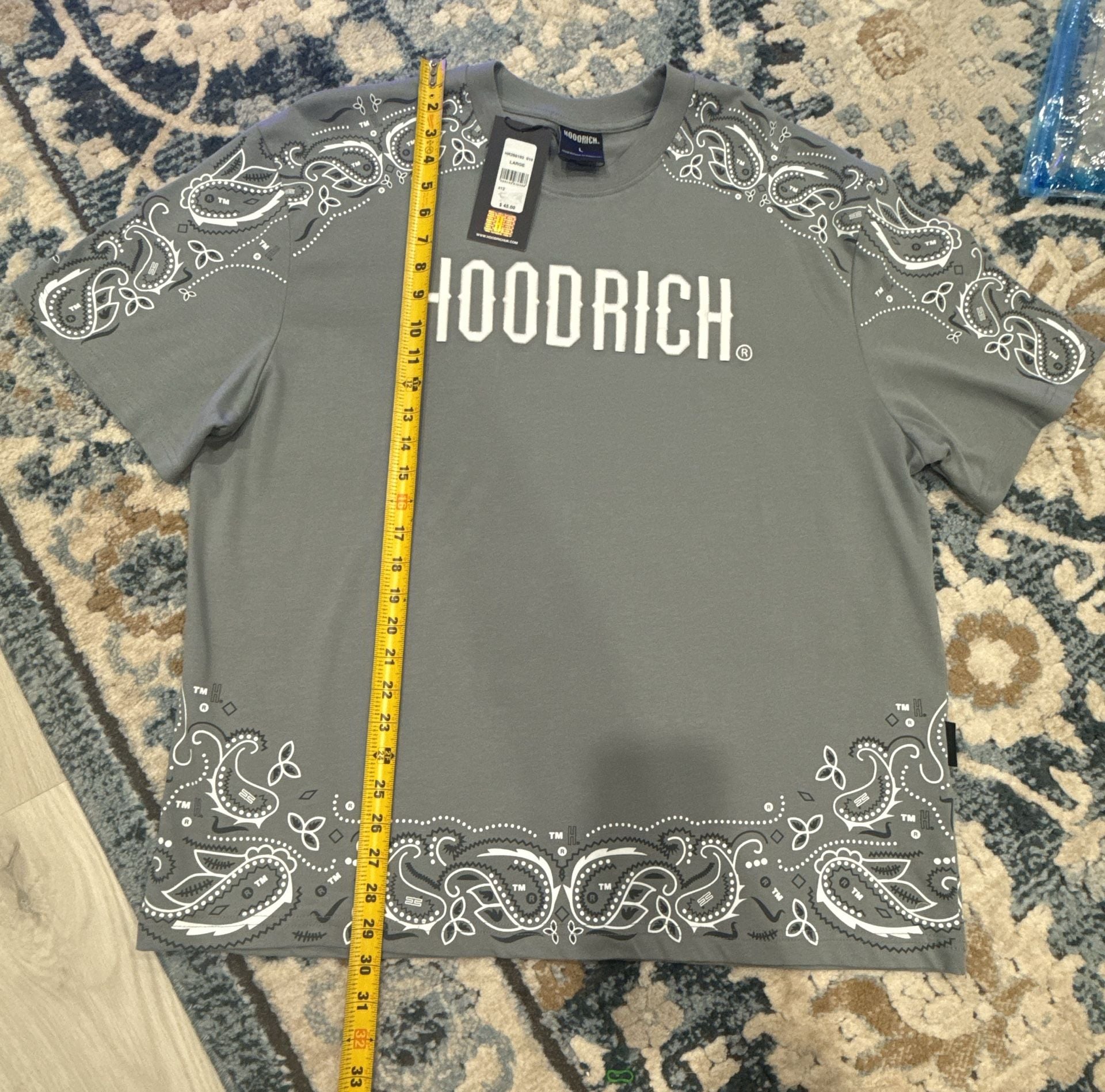 Hoodrich Motif Oversized T-Shirt Size L Gray White Paisley 5