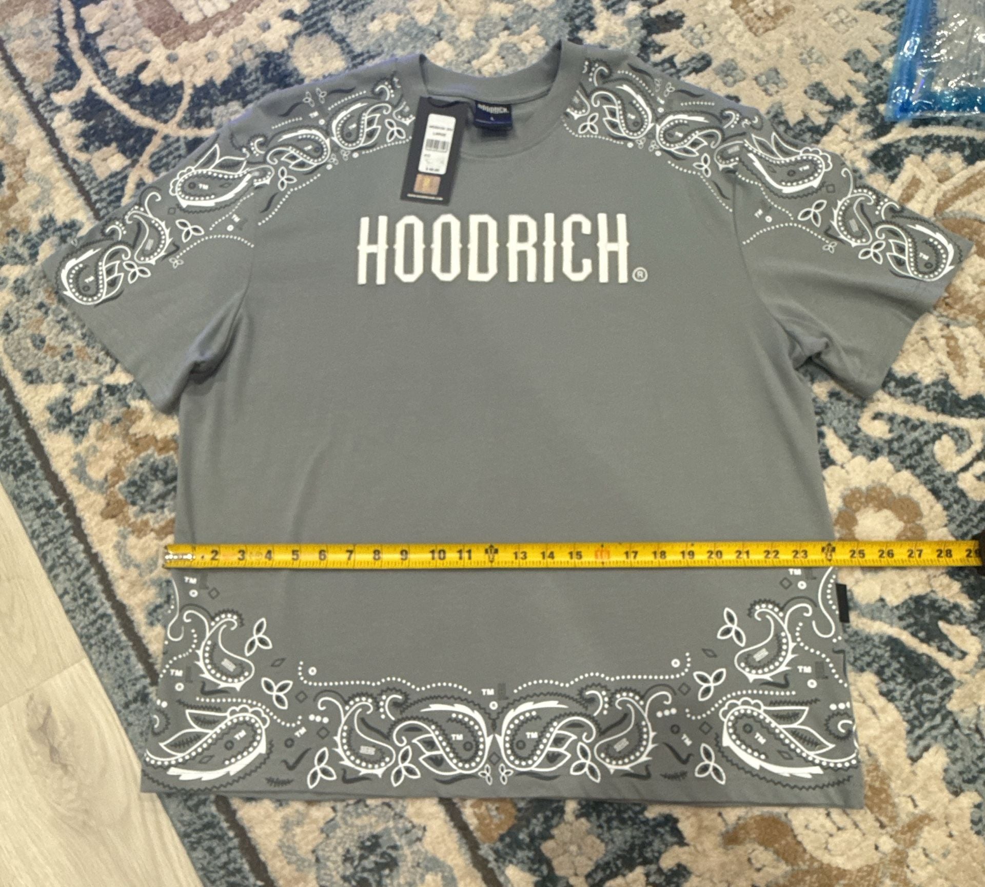 Hoodrich Motif Oversized T-Shirt Size L Gray White Paisley 4