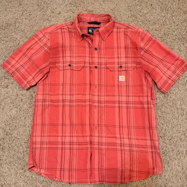 Carhartt Loose Fit Short Sleeve Plaid Shirt Size M Red Work Shirt