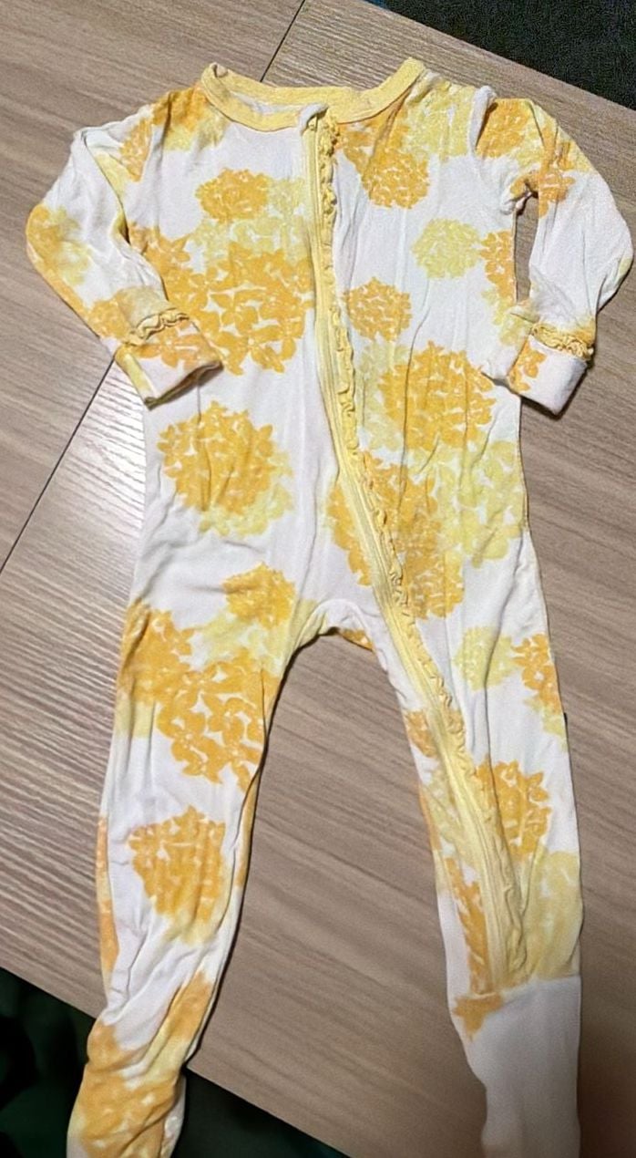 KicKee Pants Yellow Floral Bamboo Footed Pajamas 12-18 Months 2