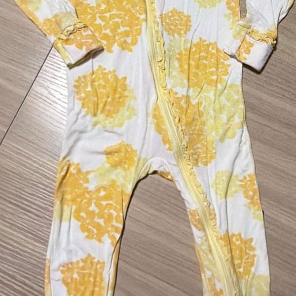 KicKee Pants Yellow Floral Bamboo Footed Pajamas 12-18 Months