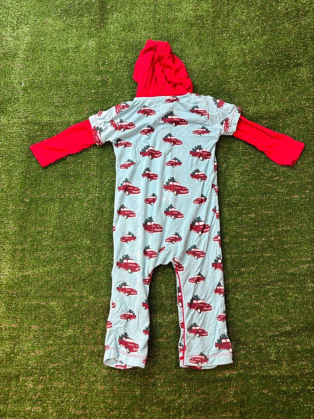 KICKEE PANTS Christmas Tree Trucks Sleeper Romper Sz 6-12 M Short Sleeve Hoodie 3