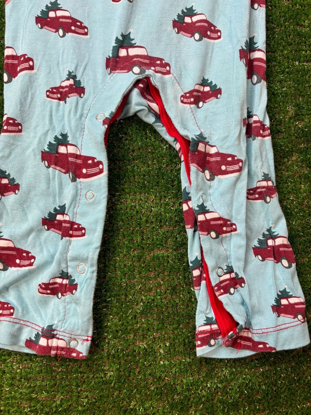 KICKEE PANTS Christmas Tree Trucks Sleeper Romper Sz 6-12 M Short Sleeve Hoodie 5