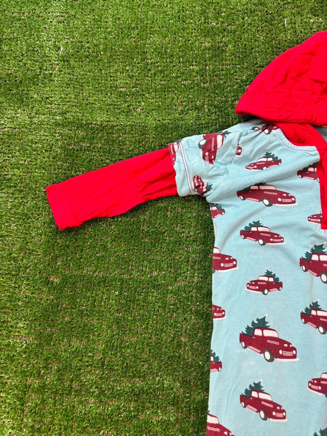 KICKEE PANTS Christmas Tree Trucks Sleeper Romper Sz 6-12 M Short Sleeve Hoodie 9