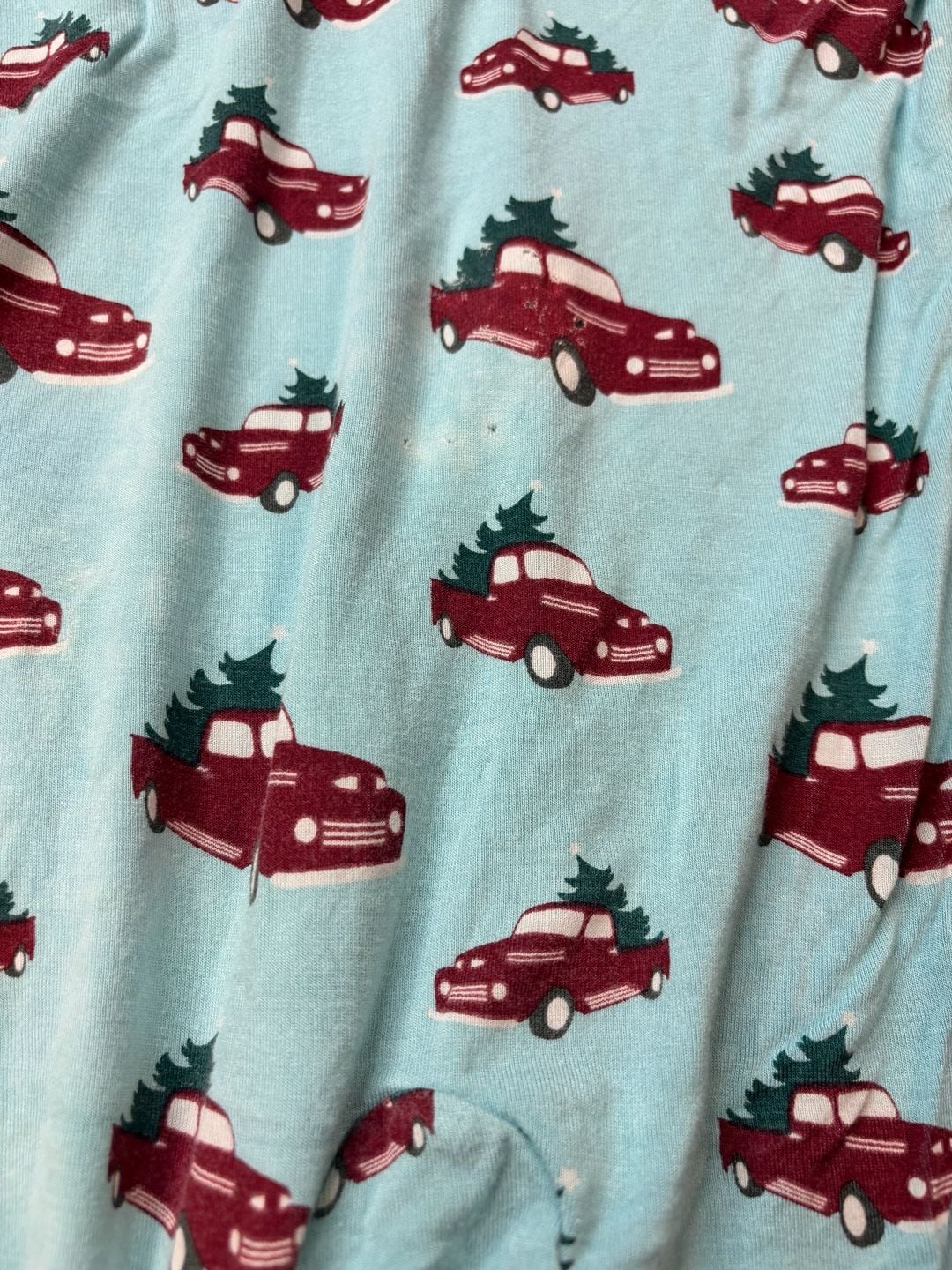 KICKEE PANTS Christmas Tree Trucks Sleeper Romper Sz 6-12 M Short Sleeve Hoodie 12
