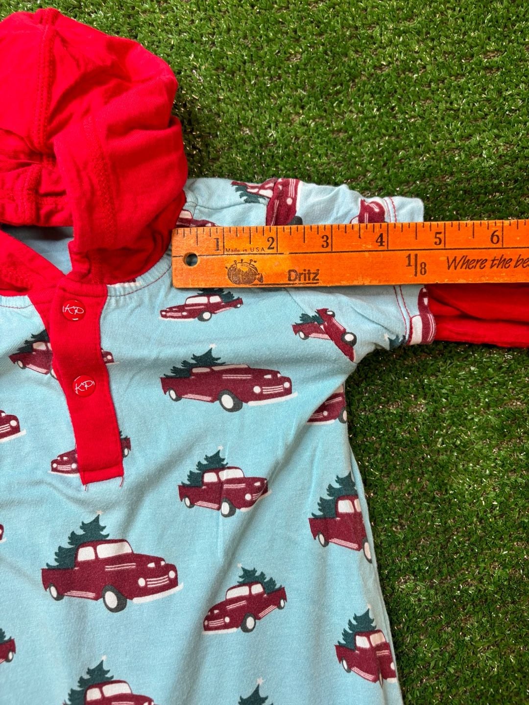 KICKEE PANTS Christmas Tree Trucks Sleeper Romper Sz 6-12 M Short Sleeve Hoodie 17