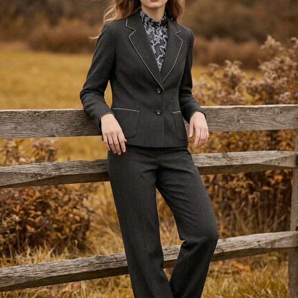 Jones New York Suit Petite 8P Black Pinstripe Blazer Pants Set